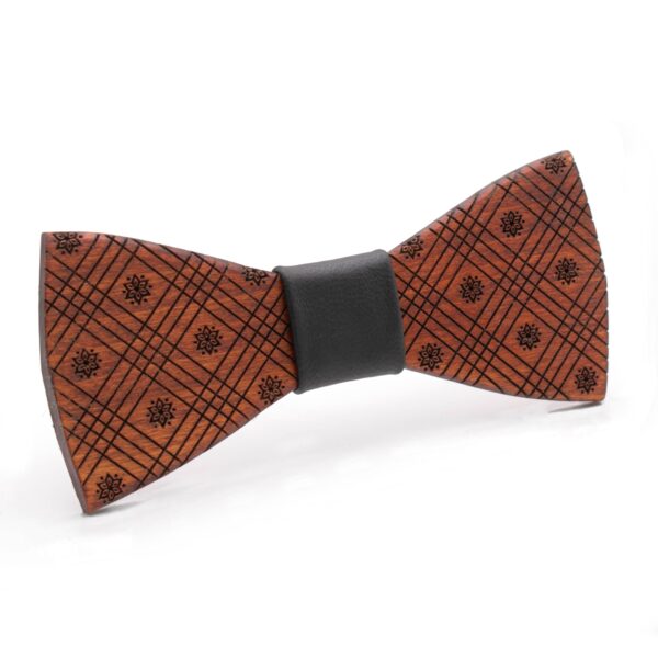 Wood Bow Tie boho with engraved design flowers and crossing lines
