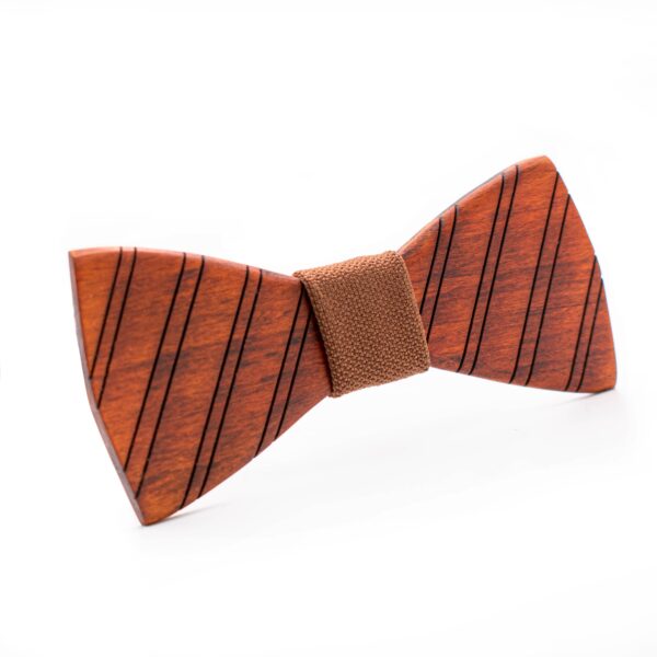 Wood Bow Tie Sunset in light mahogany color with diagonal double lines engraved