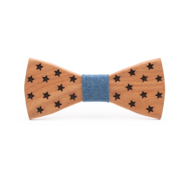 Wood Bow Tie stars with jean fabric oak