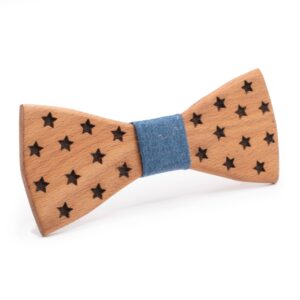 Wood Bow Tie Orion stars with denim fabric