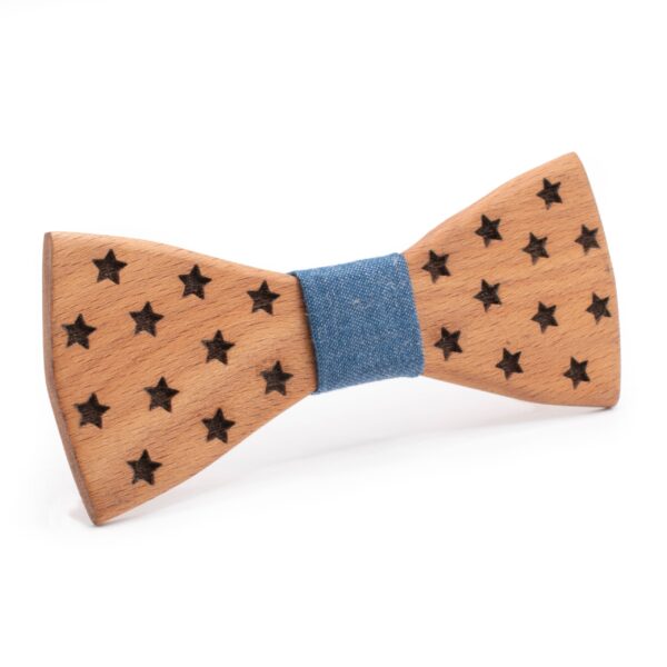 Wood Bow Tie Orion stars with denim fabric