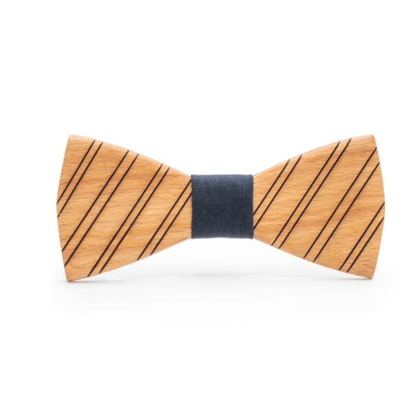 mens wood bowtienatural oak stripes with blue fabric