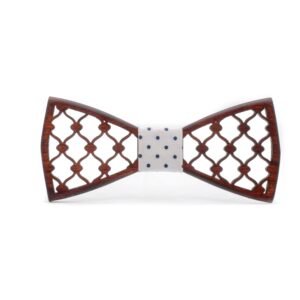 Wood Bow Tie shutters mahoghant white dots