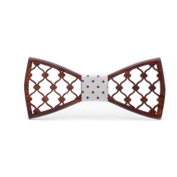 Wood Bow Tie shutters mahoghant white dots