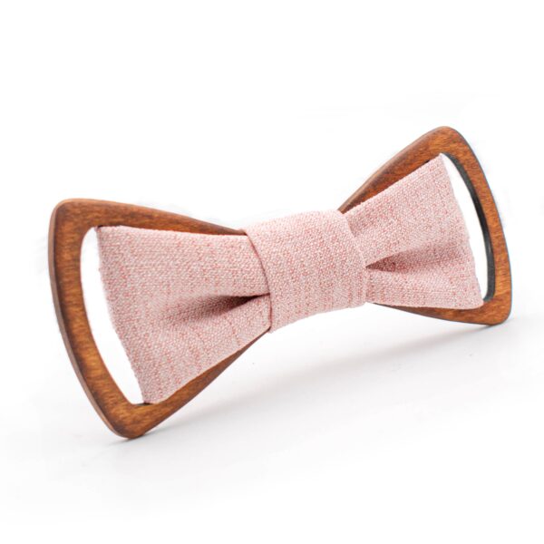 Wooden Bow Tie Peachy with wooden frame and peach color fabric bow