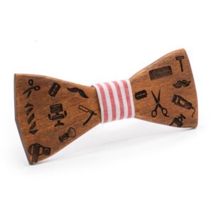 mens Wooden Bow Tie Coiffeur shop red stripes