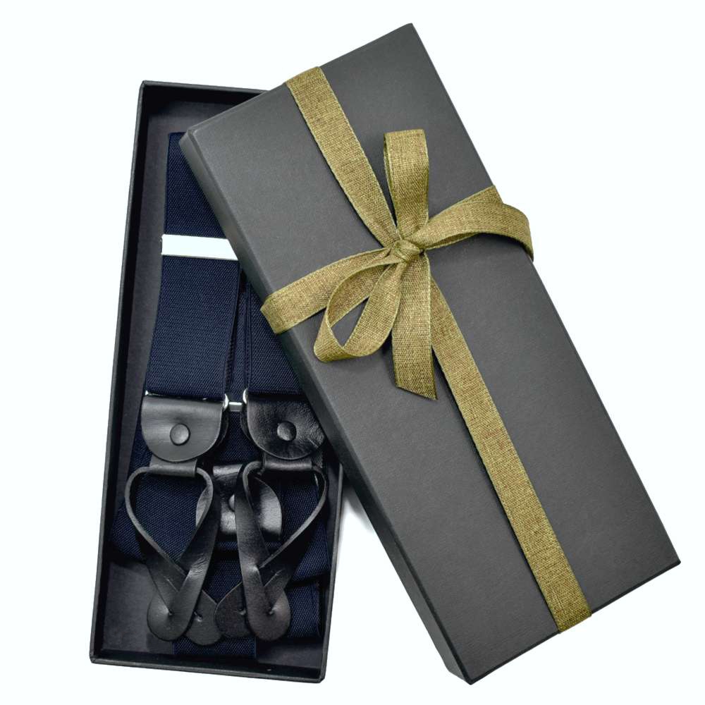 36mm Suspenders Leather Ends Giftboxed Blue