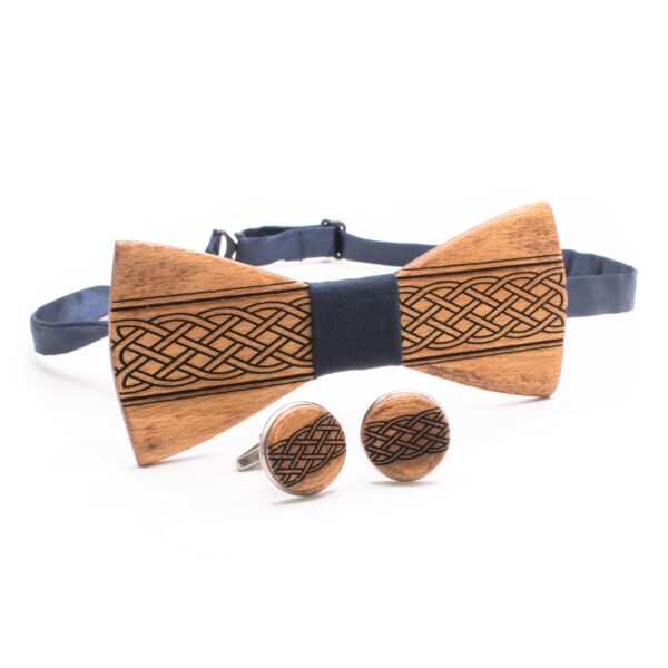 wooden bow tie celtic oak with cord with cufflinks