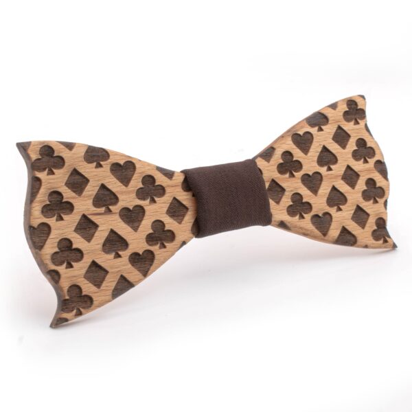 Wooden Bow Tie Vegas playing cards brown fabric