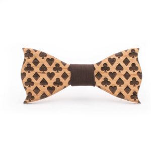 wood bow tie playing cards brown fabric vegas