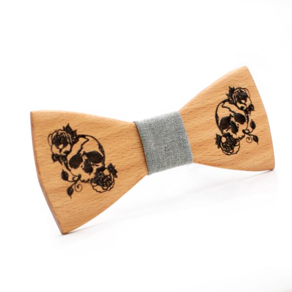 wood bow tie skulls and roses oak