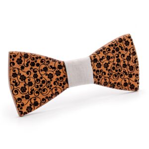 wood bow tie revival with flower engraving