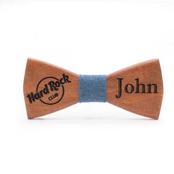 wood bowtie personilised with name and logo